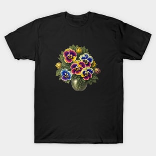 Pansy Flower Floral Illustration Vintage Abstract Leaf T-Shirt